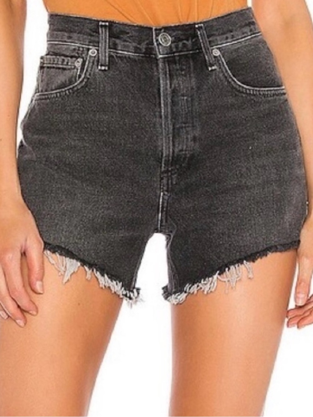 Agolde Micah Helix Black Frayed Jean Cut Off Shorts